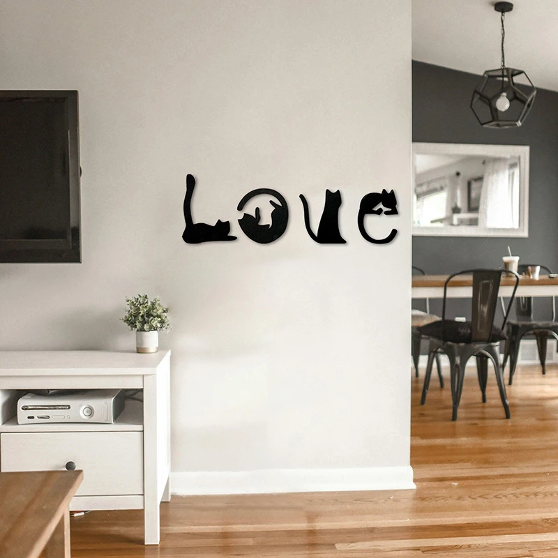

Love Themed Black Cat Wall Decor Wooden Cat Wall Art for Living Room Bedroom Kitchen Home Decoration for Cat Lovers