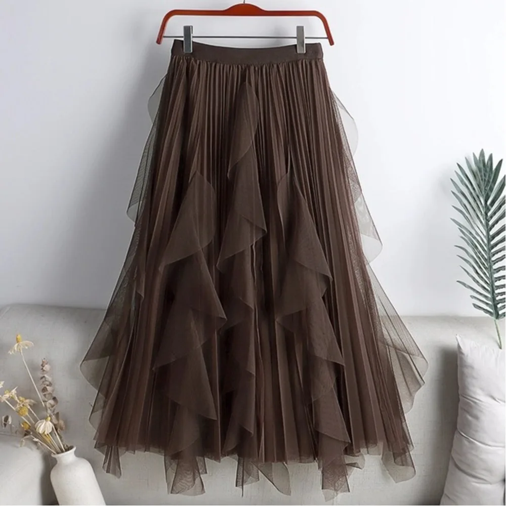 2025 Summer New Plus Size Mesh Fairy Skirt for Women Mid Length High WaistHalf Long Hip Covering Extra Large Lightweight Elegant
