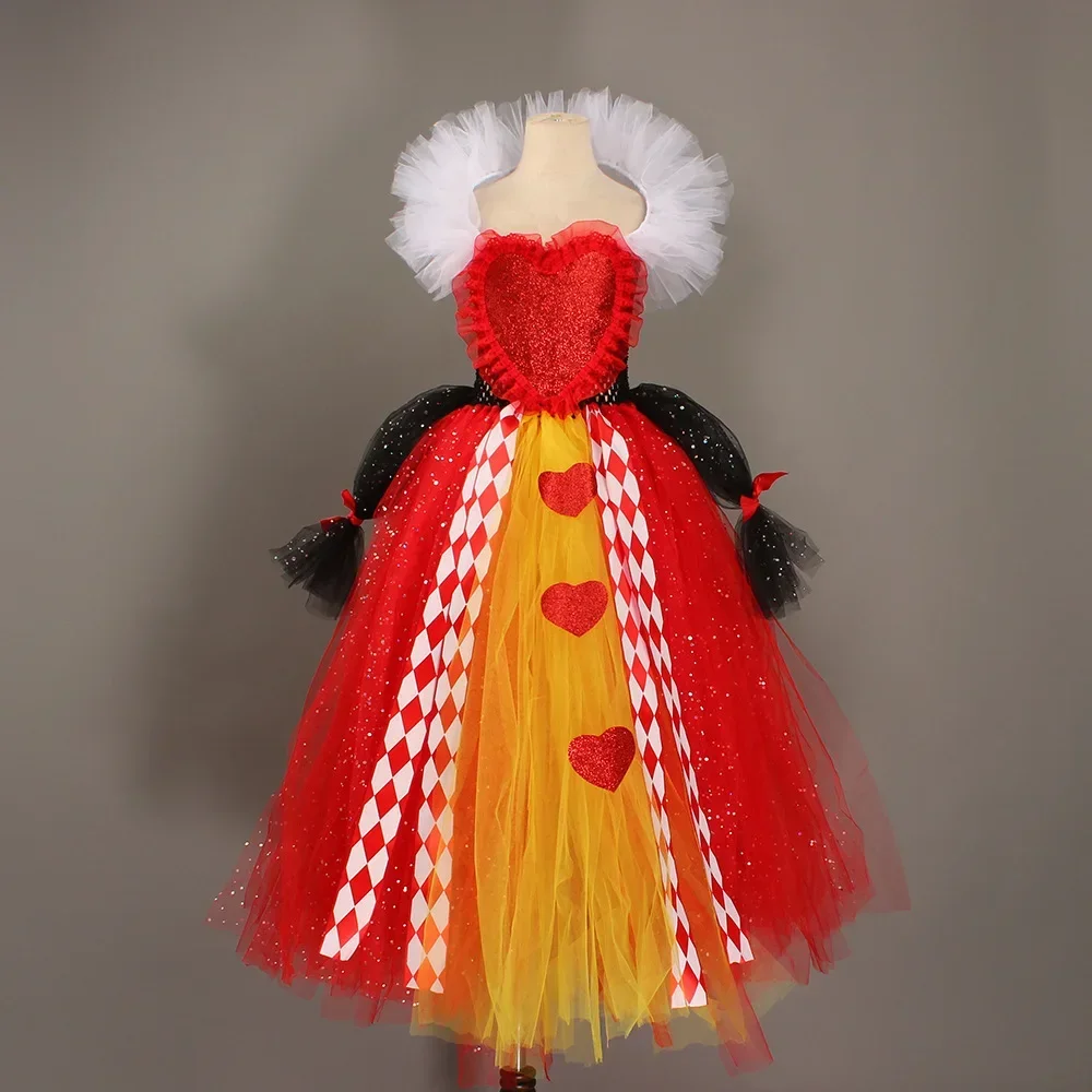 Cuori regina vestito per bambini Cosplay Costume di Halloween principessa abbigliamento ragazze vacanze di natale gonna di garza vestito corona copricapo