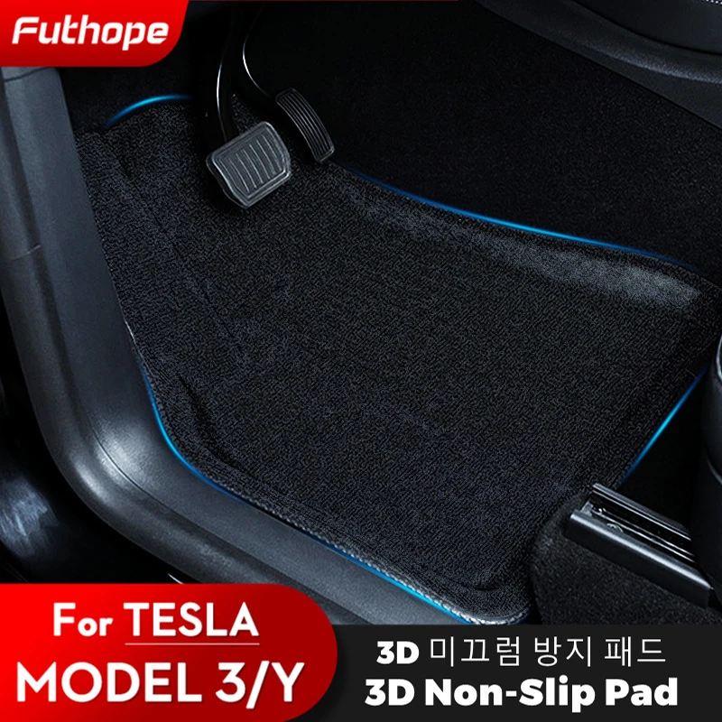 Futhope 바닥 매트 Tesla Model 3 Y 2020-2024 용 검정색 패드 맞춤형 방수 매트 미끄럼 방지 바닥 라이너 둘러싸인 바닥 매트