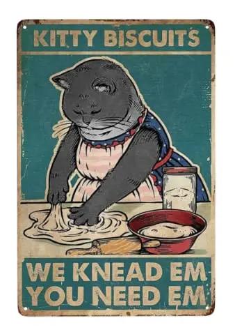 Cusde Kitty Biscuits We Knead Em You Need Em Retro Decor Vintage Kitchen Decor Metal Tin Sign Aluminum Sign For Kitchen Home Cof