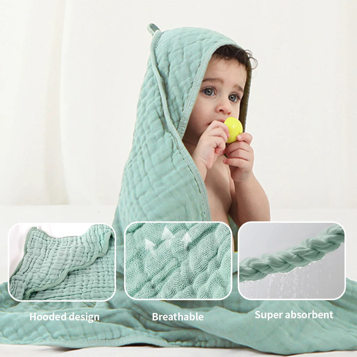 1Pc 100% Cotton Baby Hooded Bath Towel Gauze Soft Newborn Baby Swaddle Blankets Infant Wrap Receiving Blanket Toddler Bathrobe