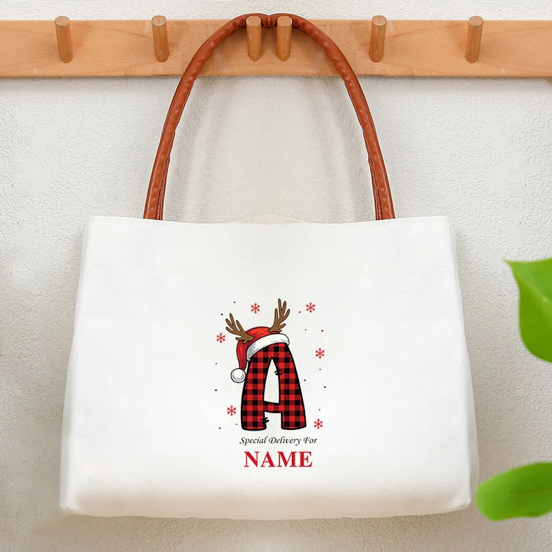 Personalized Leather Gift Bag Initial with Name Christmas Sack Alternative Stocking Filler Bags Xmas Eve Pouch Gift for Kids