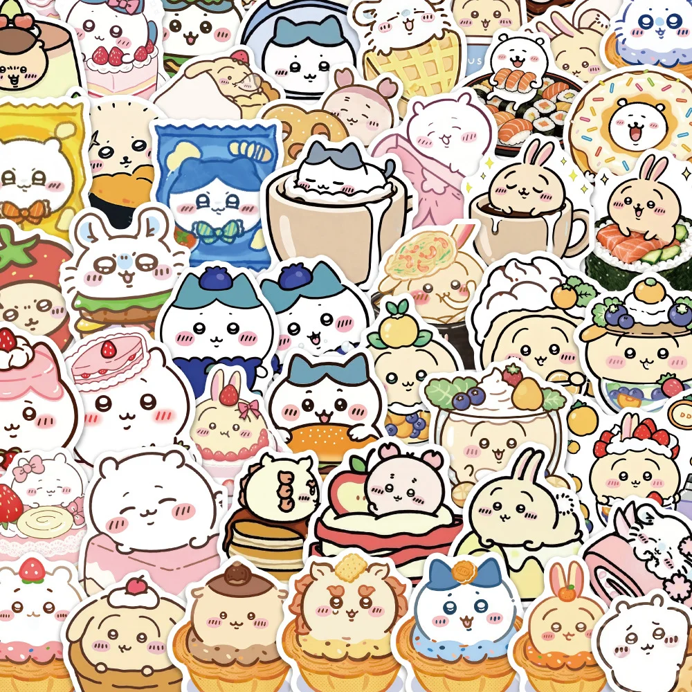 60pcs Chiikawa Food Shape Cute Sticker PVC Material DIY School Bag Notebook Children's Daily Toys Waterproof Decorative Stickers