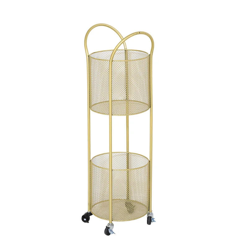 Nordic Bathroom Racks Floor-standing Iron Art Wheeled Trolley Light Luxury Living Room Gold Storage Rack Two-layer Storage Shelf