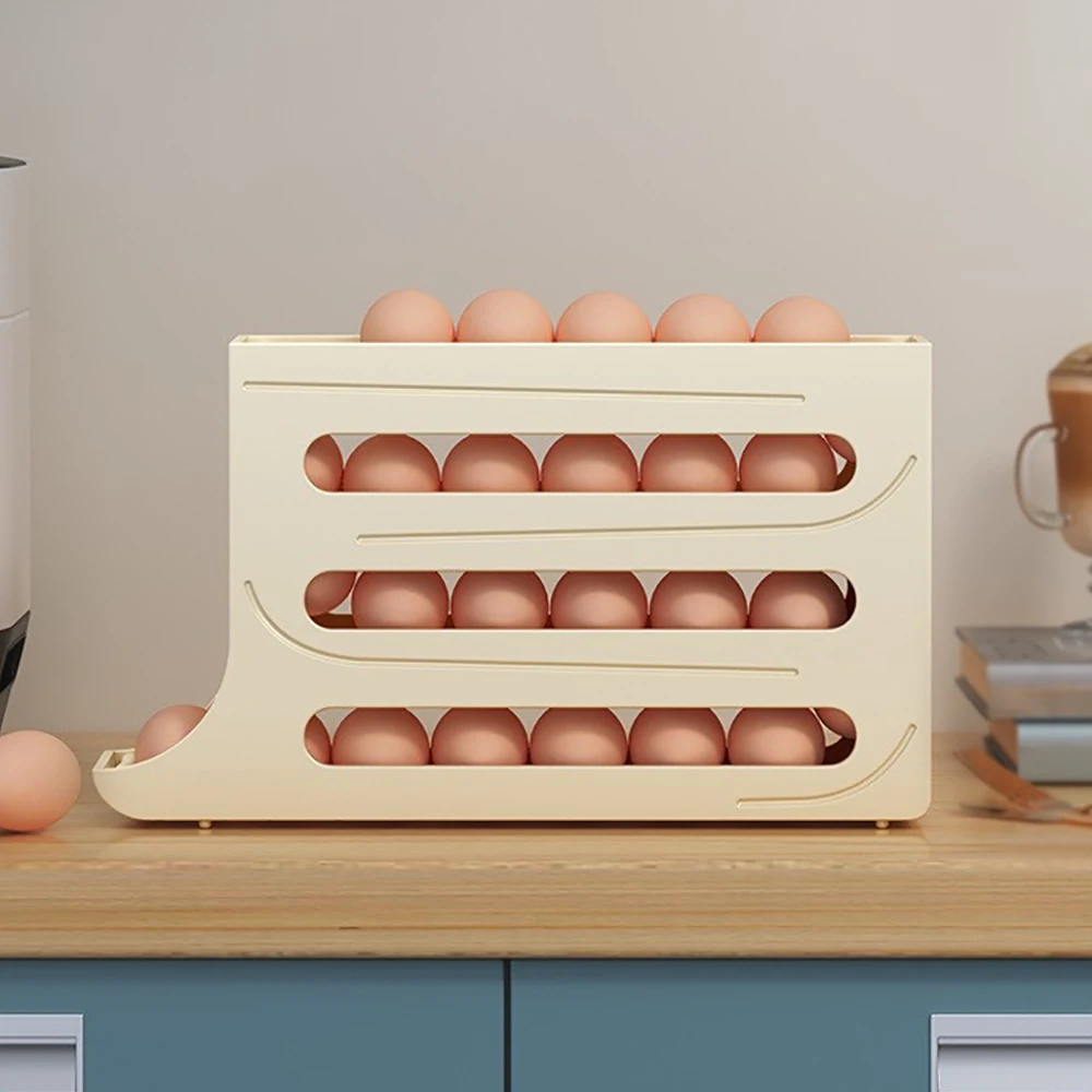 4 Layers Automatic Rolling Egg Holder Rack Fridge Eggs Storage Box Container Kitchen Refrigerator Egg Dispenser Fridge Organizer