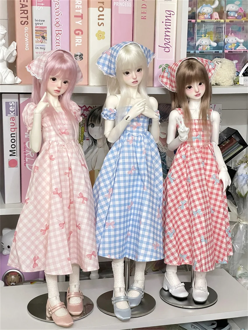 BJD Toy Doll Clothes In Stock 3 Color Plaid Dress Set Pink Blue Red Elegant [Summer Wind]dfh 1/4 BJD Doll Accessories(no doll)