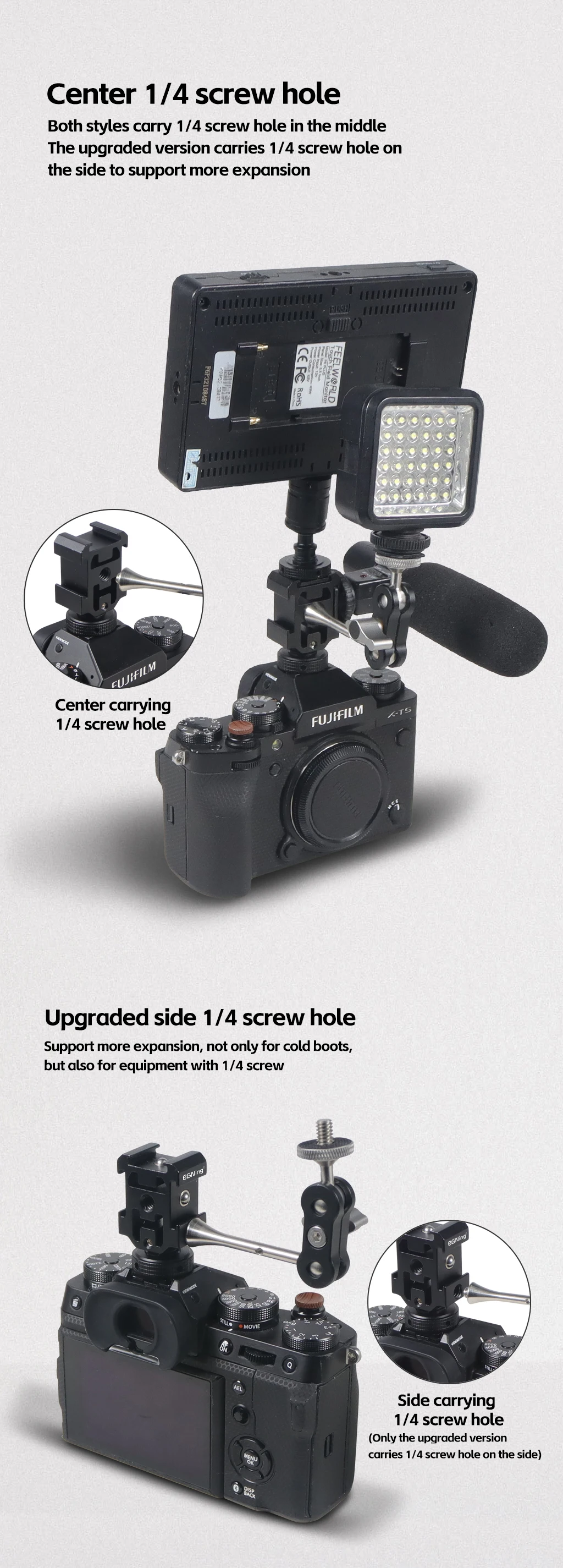Triple Hot Cold Shoe Mount Adapter 1/4 Halter für Nikon Canon DJI MIC 2 SLR Stativ Mikrofon Licht Audio Recorder Ständer Halterung – Detail 3