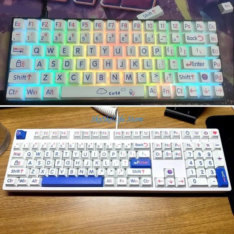 

E65E 125Pcs PBT Kleins Blue Keycap Dye Sublimations Big Letter Cover for Keyboards