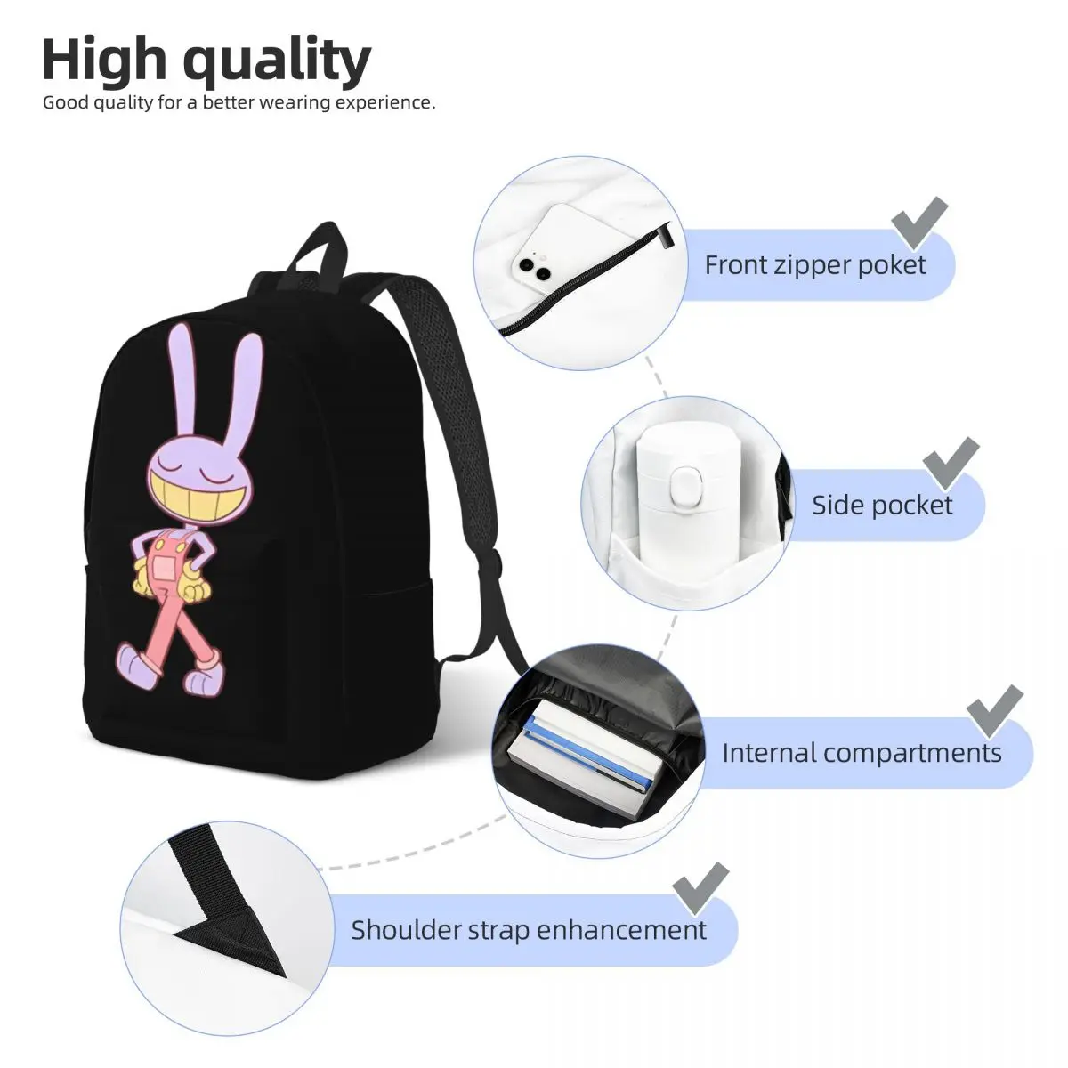 Jax-mochila de circo Digital para niños y niñas, bolsa de libros de conejo para estudiantes de escuela primaria preescolar, regalo de día