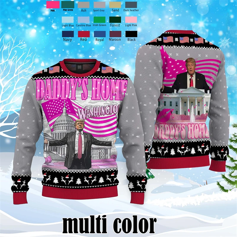 Daddys Home White House Christmas Ugly Sweater Fashion Trend Trump Graphic 3D Printed Sweatshirt Casual Loose Hooded Pullovers