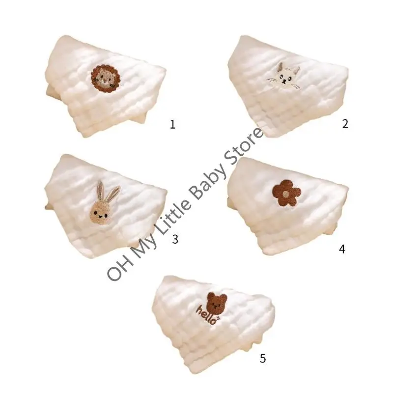 

M76C Baby Towel Soft Teething Bib Cartoon Embroidery Burp Cloth 6-Layer Kids Handkerchief Sweat Wipe Cloth Newborn Facecloth
