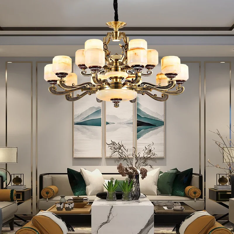 

Duplex Building Villa Building Living Room Zinc Alloy Chandelier Duplex Building Jade Crystal Chandelier Room Lamp Living Room