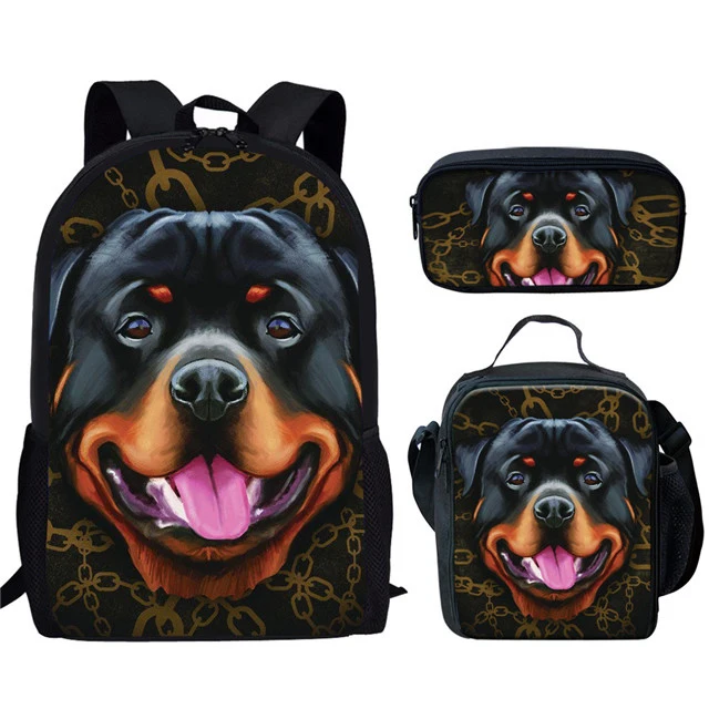 Tas sekolah motif anjing 3 Pcs/Set untuk anak laki-laki perempuan Rottweiler Doberman Labrador tas ransel anak-anak tas buku dengan tas makan siang tas pensil