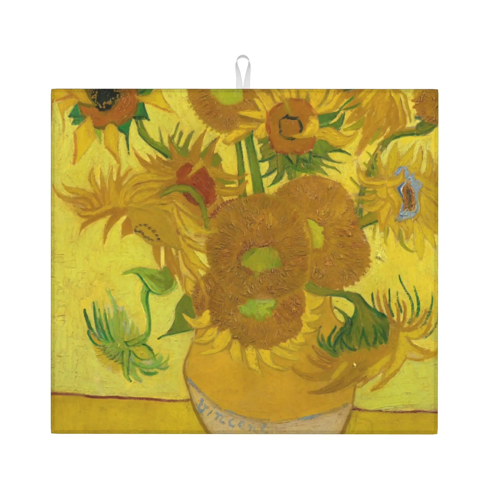 Vase with Twelve Sunflowers Non Slip Kitchen Counter Protector Mat Barware Tableware Vincent Van Gogh Drying Mat For Kitchen