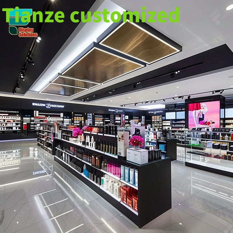 

Customized-Cosmetic Display Cabinet And Showcase Perfume Display Stand Wig Display Furniture