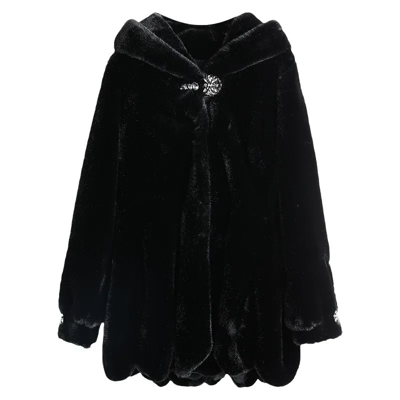 2024 Women's Clothing Fashion elegant thick fleece mid-length coat Faux Fur Coat Winter New 0324