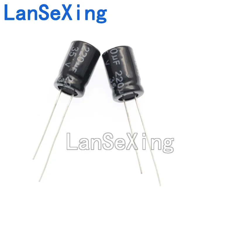 Capacitor eletrolítico de alumínio, inline, alta qualidade, volume 8x12, 35V, 220uF