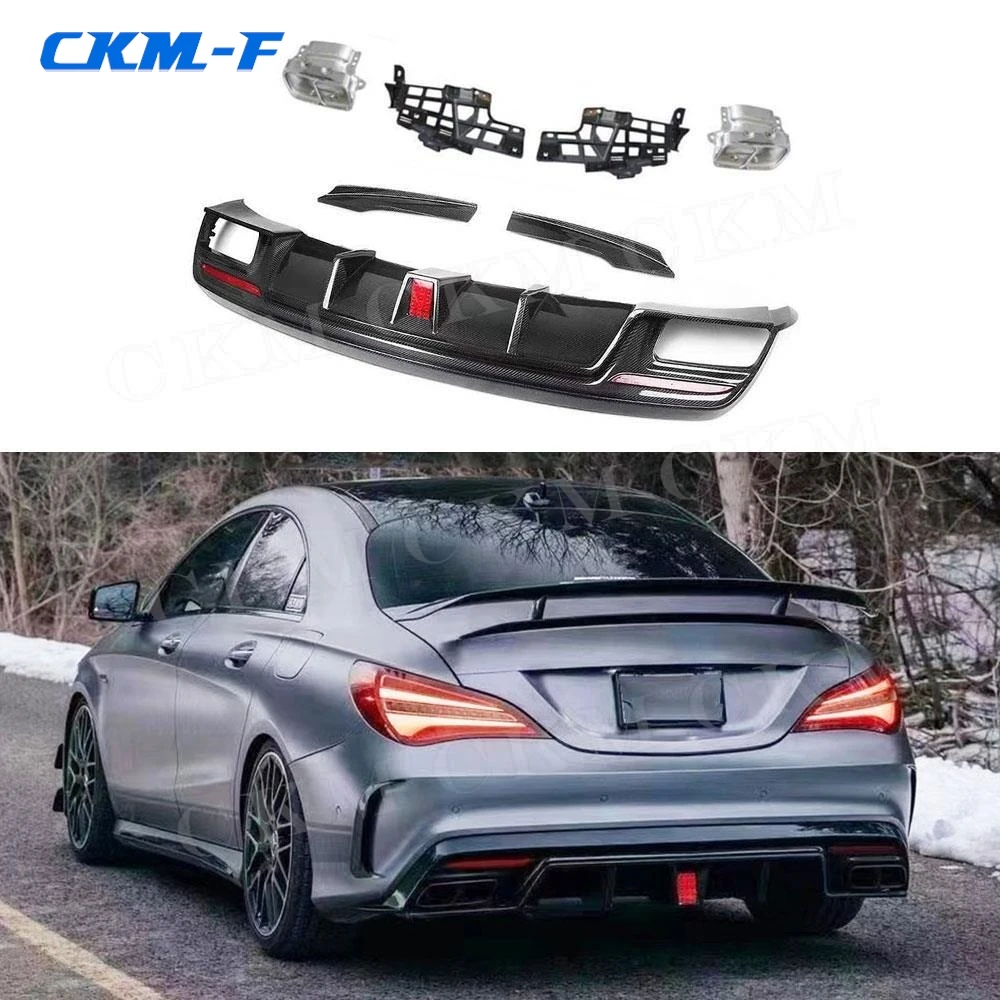 

for Benz CLA Class W117 CLA200 250 260 CLA45 AMG 2013-2018 Carbon Fiber Rear Bumper Diffuser Side Splitters with Tips