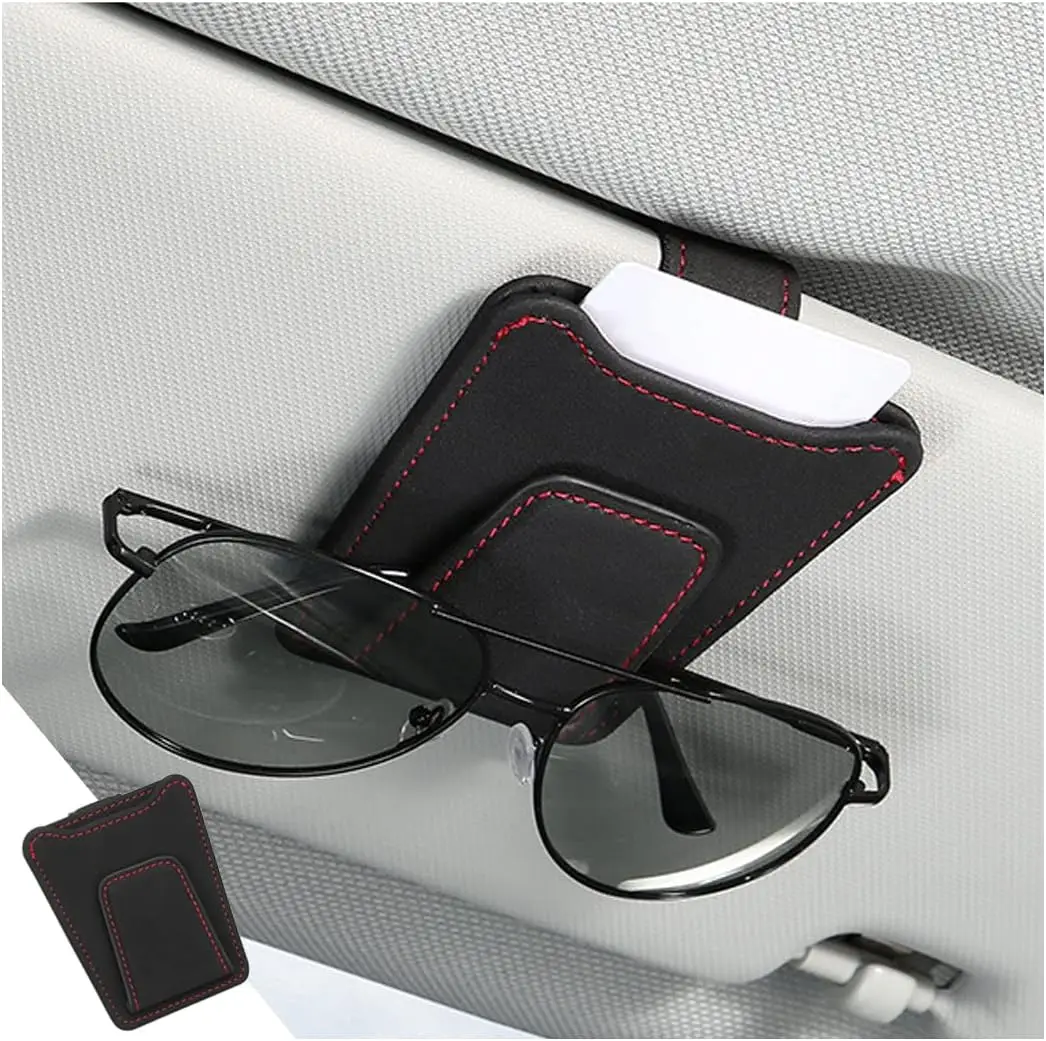 Car Sun Visor Sunglasses Holder Magnetic Leather Clip for Glasses Ticket and Card Storage Universal Auto Interior Accessory SUV