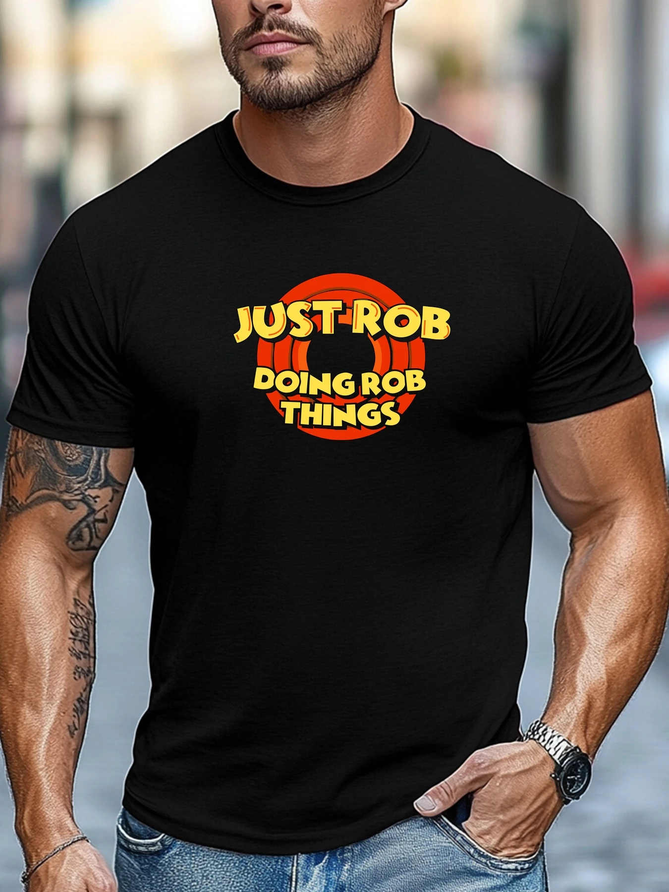 Los hombres camiseta JUST ROB HACIENDO COSAS DE ROB Gráfico Verano Suave Confort Ajuste Tee Ropa Diaria Tops