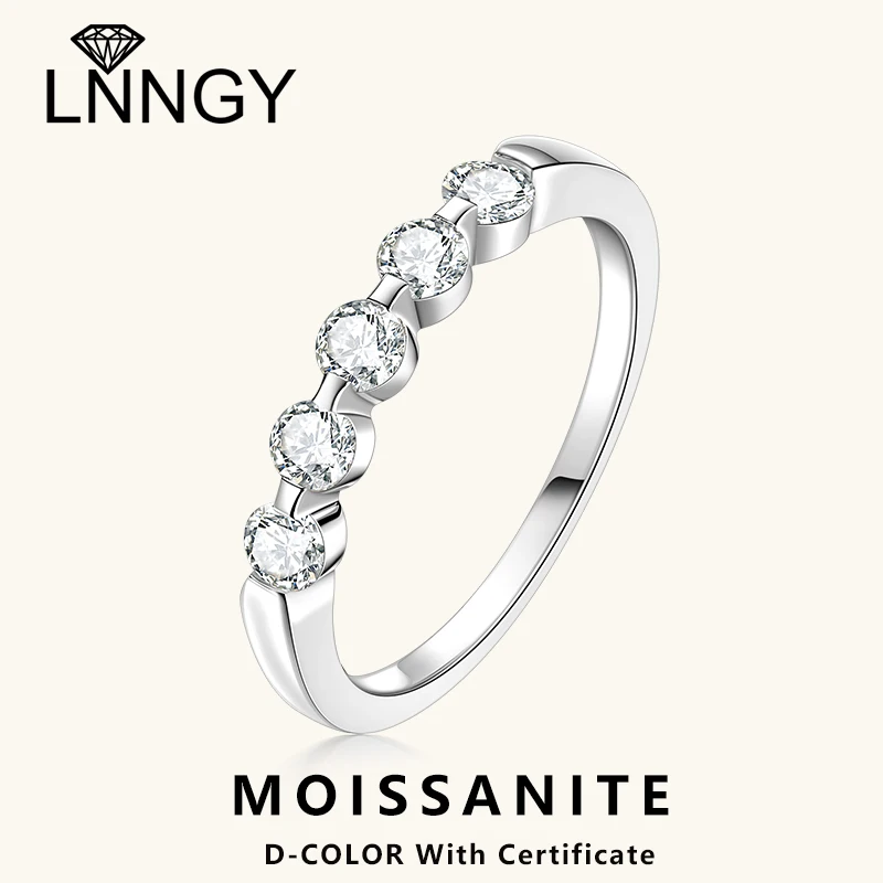 

Lnngy Round Cut 3mm Moissanite Ring Bijoux Argent 925 Sterling Silver Five Stone Engagement Ring for Women Unique Design Jewelry