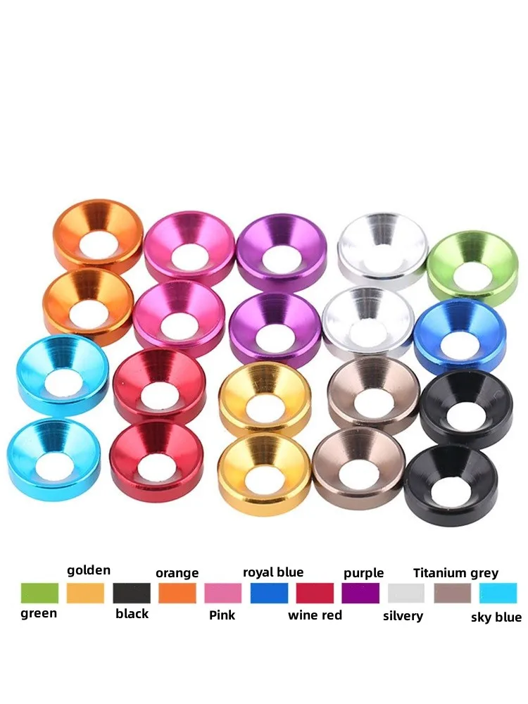 10Pcs M2 M2.5 M3 M4 M5 Aluminum Alloy Countersunk Head Washer Head Bolt Washers Gasket Colourful  Anodized Flat Head Washer