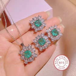 Light Luxury 925 Sterling Silver Geometric Design Teal Jewelry Set Fashion Everything Luxury Banquet Party Birthday Jewelry