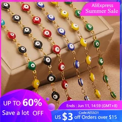 1meter Stainless Steel Turkish Eye Necklace Chain Enamel Metal Gold-plated for DIY Bracelet Jewelry Making Accessories Wholesale