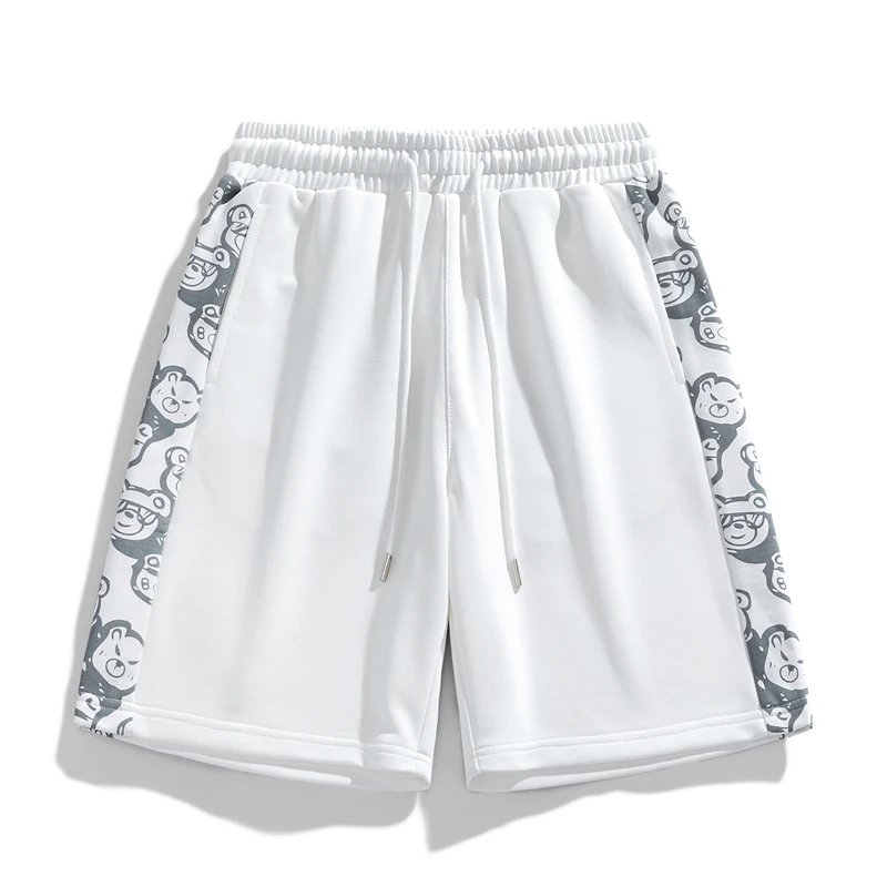 Fashion Elastic Spliced Printed Cartoon Casual Shorts Men\'s Clothing 2024 Summer New Loose All-match Lace Up High Waist Shorts