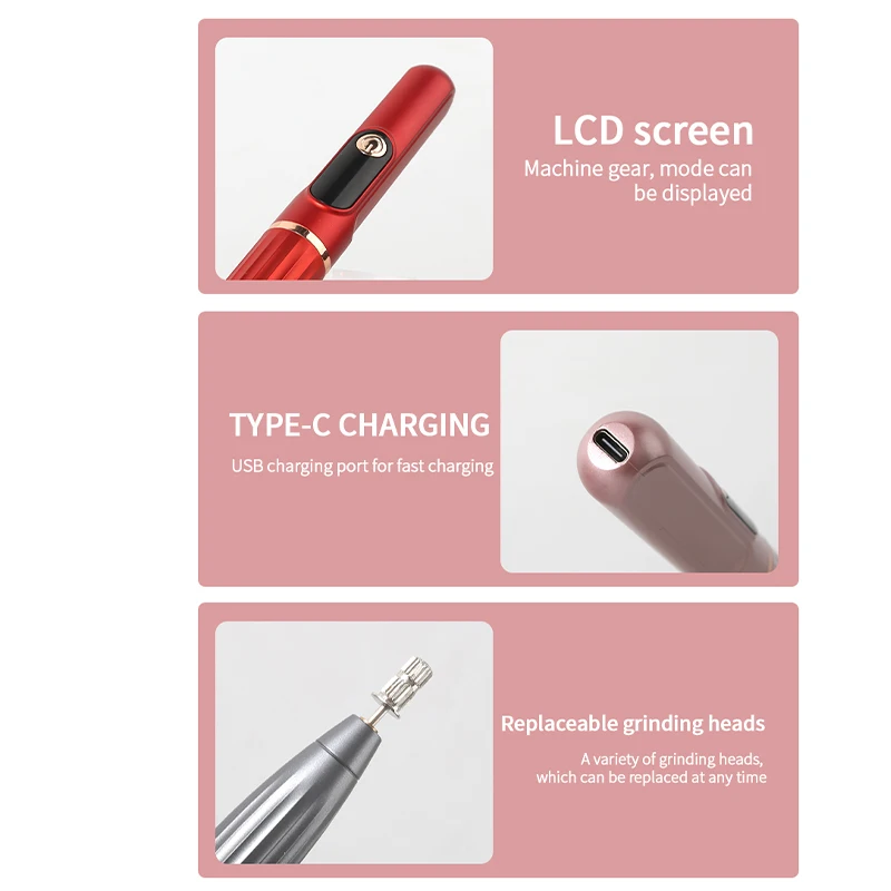 เครื่องขัดเล็บไฟฟ้า เครื่องมือขนาดเล็กอเนกประสงค์ เครื่องกำจัดเล็บ ปากกาขัด เครื่องขัดเล็บแบบชาร์จไฟได้ เครื่องขัดเล็บแบบพกพา LCD