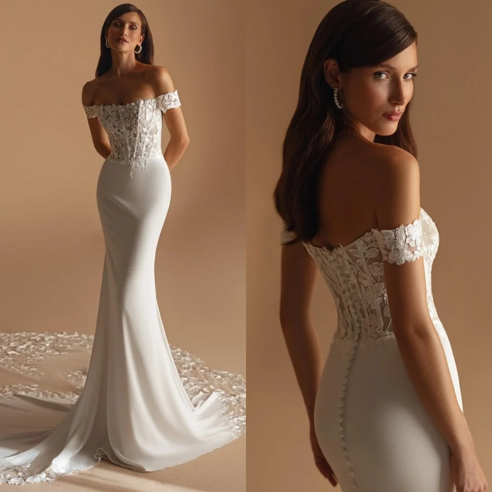 

Customized Classic Exquisite Jersey Pattern Pleat Trumpet Off-the-shoulder Long Dresses Bespoke Occasion Unisex