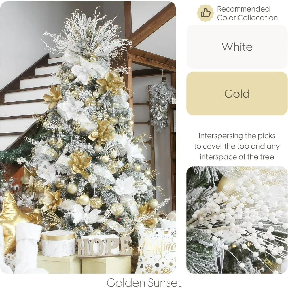 

24 упаковки искусственных блестящих украшений из ягод, декоративных палочек из бисера, блестящих ветвей, выборки, ветки для рождественской елки