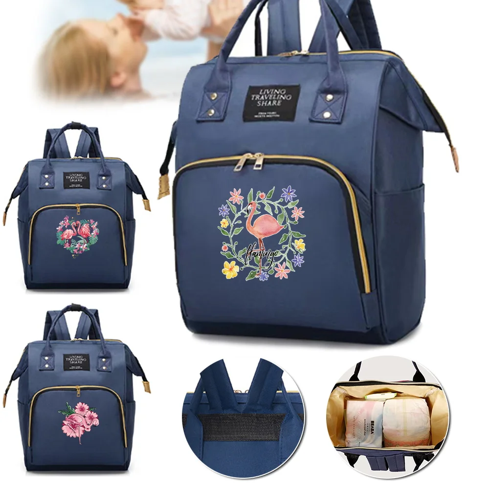 

Large Capacity Compartments Fashion Mommy Pack Zipper Backpack Portable Simple Ladies Casual Flamingo Series Travel Storage Bag