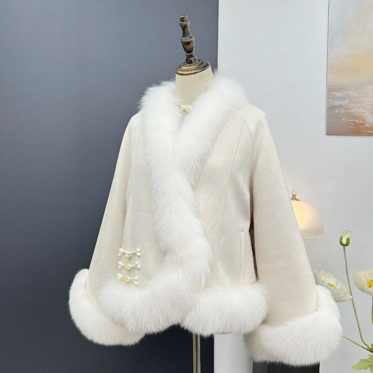 Haining fur coat women's suede coat real fur fur down liner Chinese style socialite cape style