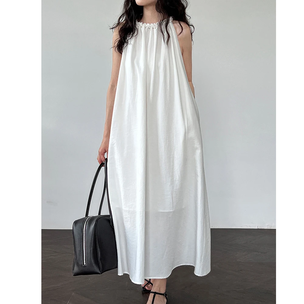 2025 Abito lungo estivo da donna nuovo senza maniche stile ampio elegante abito lungo in cotone Boho abiti