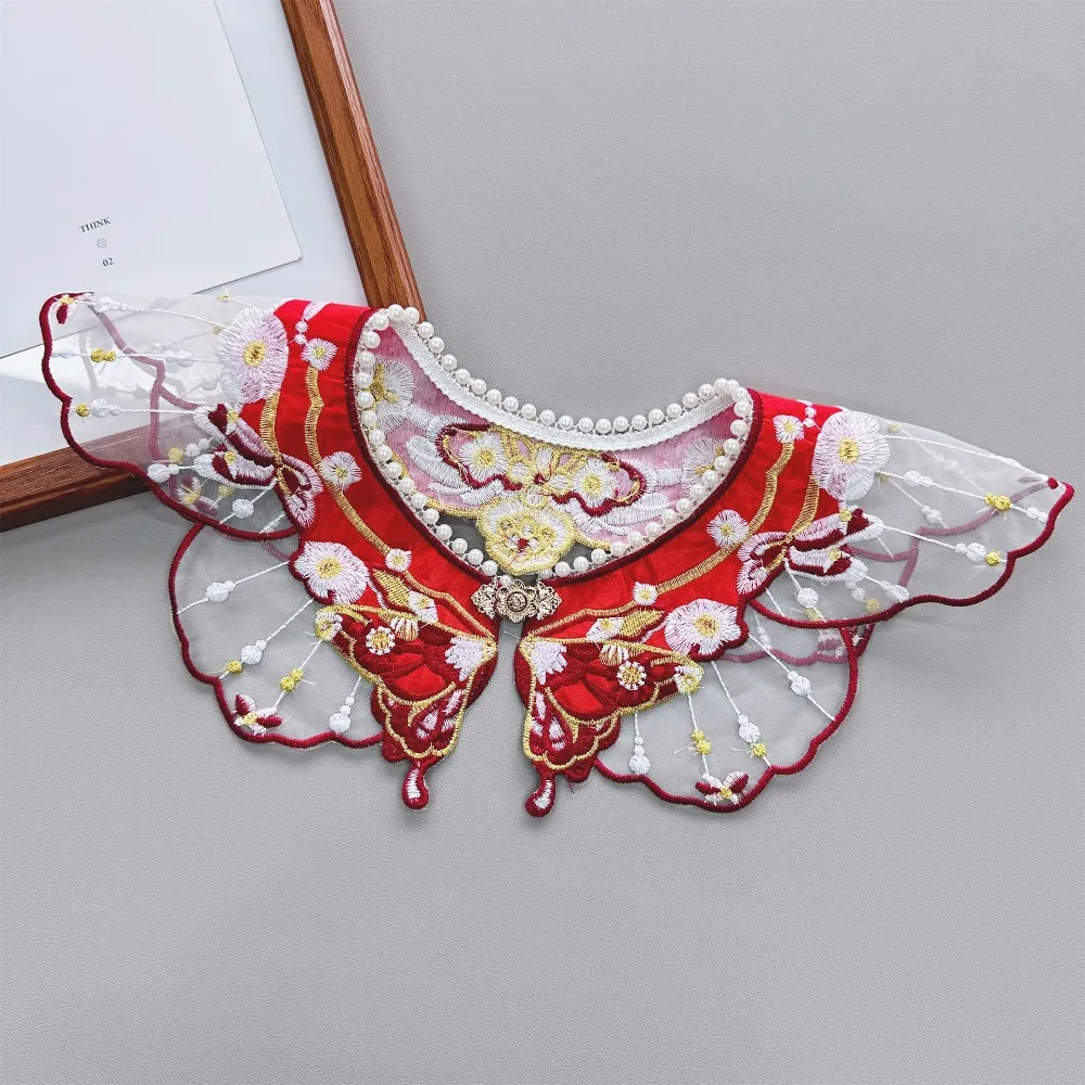 Embroidery Decoration Hanfu Shawl Butterfly Traditional False Floral Yunjian Round Neck Pearl Kids Shirt False Collar