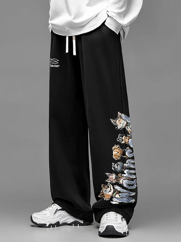 プラスサイズ 300 ポウ 新プリント カジュアルパンツ メンズ レディース ルーズ ワイドレッグ トレンド ドローストリング ストレートレッグ ロングパンツ スウェットパンツ