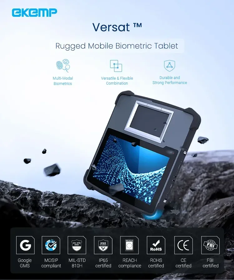 2026 Customized Data Capture Biometric Ten Fingerprint Scanner Rugged Registration Tablet with QR Scanner Dual Iris for EKYC