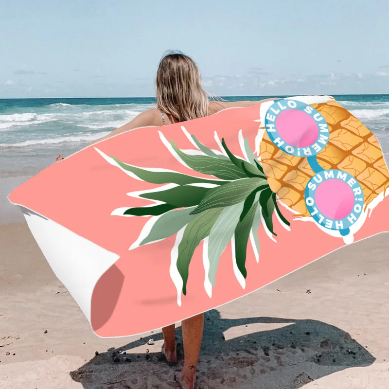Быстросохнущее полотенце, пляжное полотенце с ананасом, морская накидка, юбка, большие спортивные полотенца для плавания, шаль для загорания на открытом воздухе с принтом, 80x160 см Быстросохнущее полотенце, пляжное полотенце с ананасом, морская накидка, юбка, большие спортивные полотенца для плавания, шаль для загорания на открытом воздухе с принтом, 80x160 см