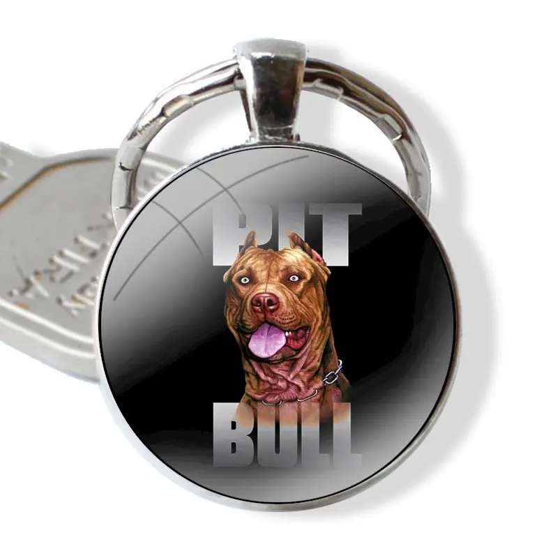 Pit Bull Lovely Pet Dog Pitbull Keychain Handmade Glass Cabochon Key Ring Holder Pendant Key Chains