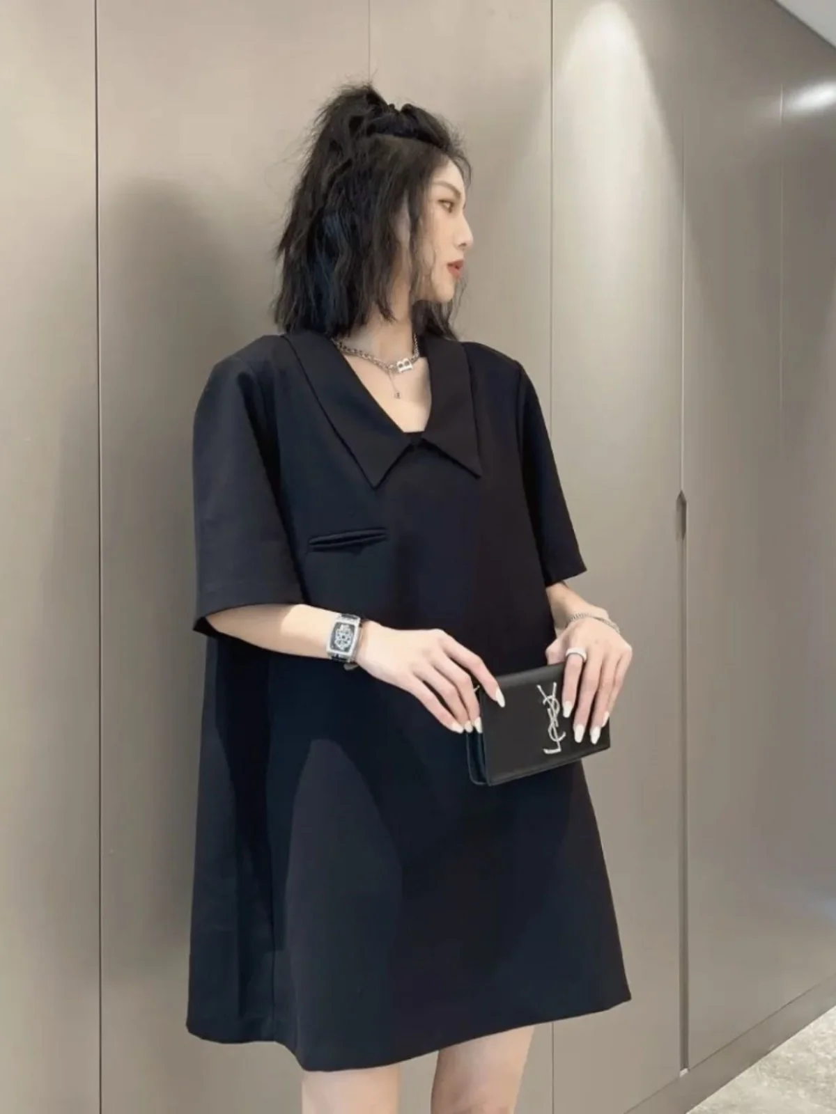 

plus Size Casual Summer Dr Women's Loose ort Sve Hide Belly Meat A-Line Skirt Sle Comfortable Fit And Flare Dr