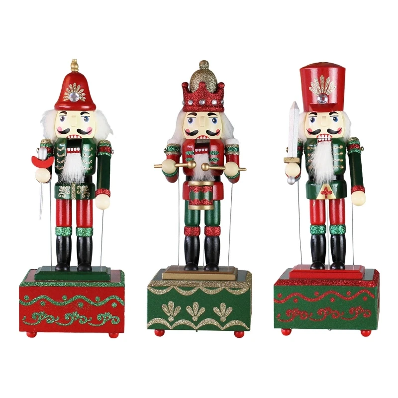 2024 New Christmas Wood Music Box Nutcracker Soldier Ornament Wooden Crafts Ornament for Xmas Festival Party Kitchen Decor