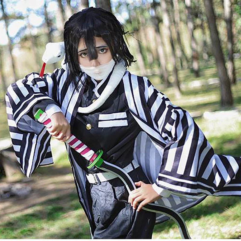 Anime Demon Slayer Cosplay Costume Kimetsu No Yaiba Iguro Obanai Haori Kimono Wig White Snake Props Set Carnival Party Uniform