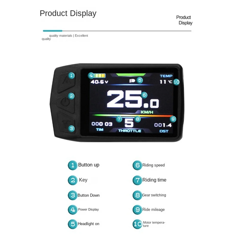 Ebike Display For KT TF01U 24V 36V 48V Intelligent Colorful LCD Meter Waterproof Joint Electric Bicycle Meter