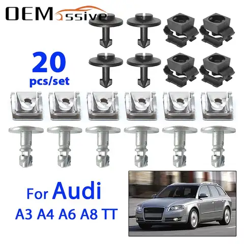 20PC 엔진 언더 기어 박스 커버 클립 언더 트레이 실드 바디 스플래시 가드 패스너 나사 Audi A3 A4 B5 B6 B7 A6 A8 TT Mk1 Car