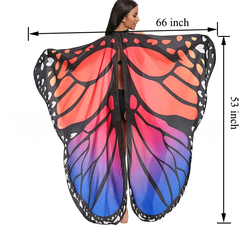 

Butterfly Wings Cape For Adults Women Halloween Fairy Wing Shawl Cloak Pretend Party Dress Up Festival Rave Performance Costume