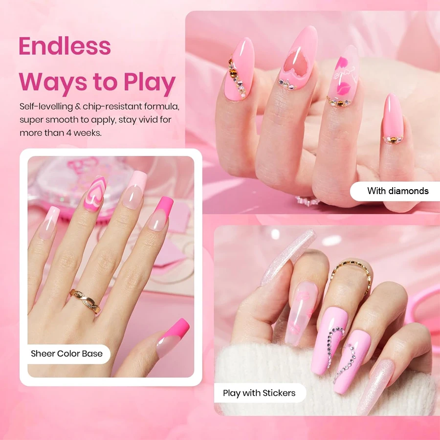 1/6Pcs Pink Gel Nail Polish Set Glitter Popular Color Semi Permanent For Nail Art Easy Apply Soak Off DIY Manicure Salon Use