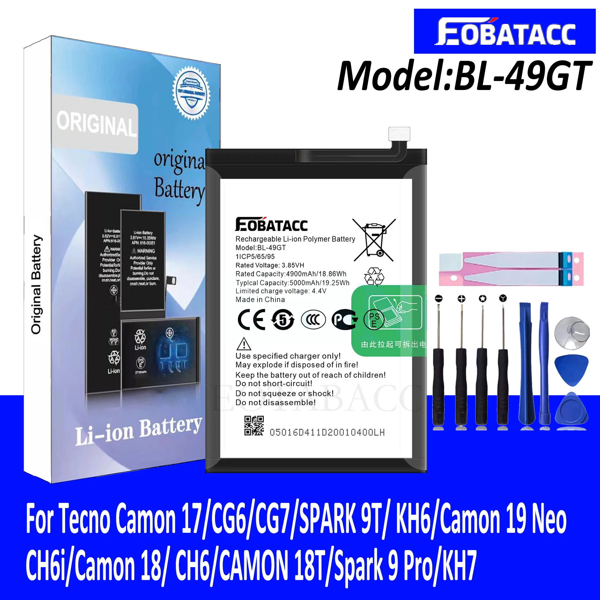 

EOATABACC Brand New BL-49GT Replacement Battery For Tecno Camon 17/CG6/CG7/SPARK 9T/ KH6/Camon 19 Neo /Camon 18/ CH6/CAMON 18T