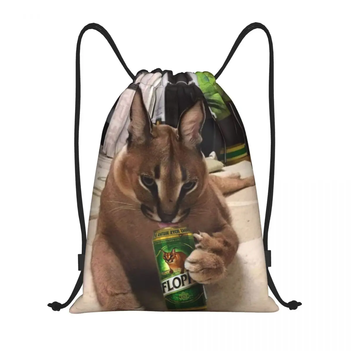 Große Floppa Meme Kordel zug Tasche Frauen Männer faltbare Sport Sport Sackpack lustige Karakal Katze Shopping Rucksäcke